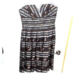 Silk Strapless Dress Brown Gold White Blue